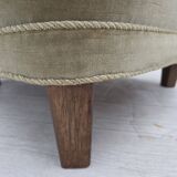 1970s, Danish armchair, original green furniture velour, oak wood.