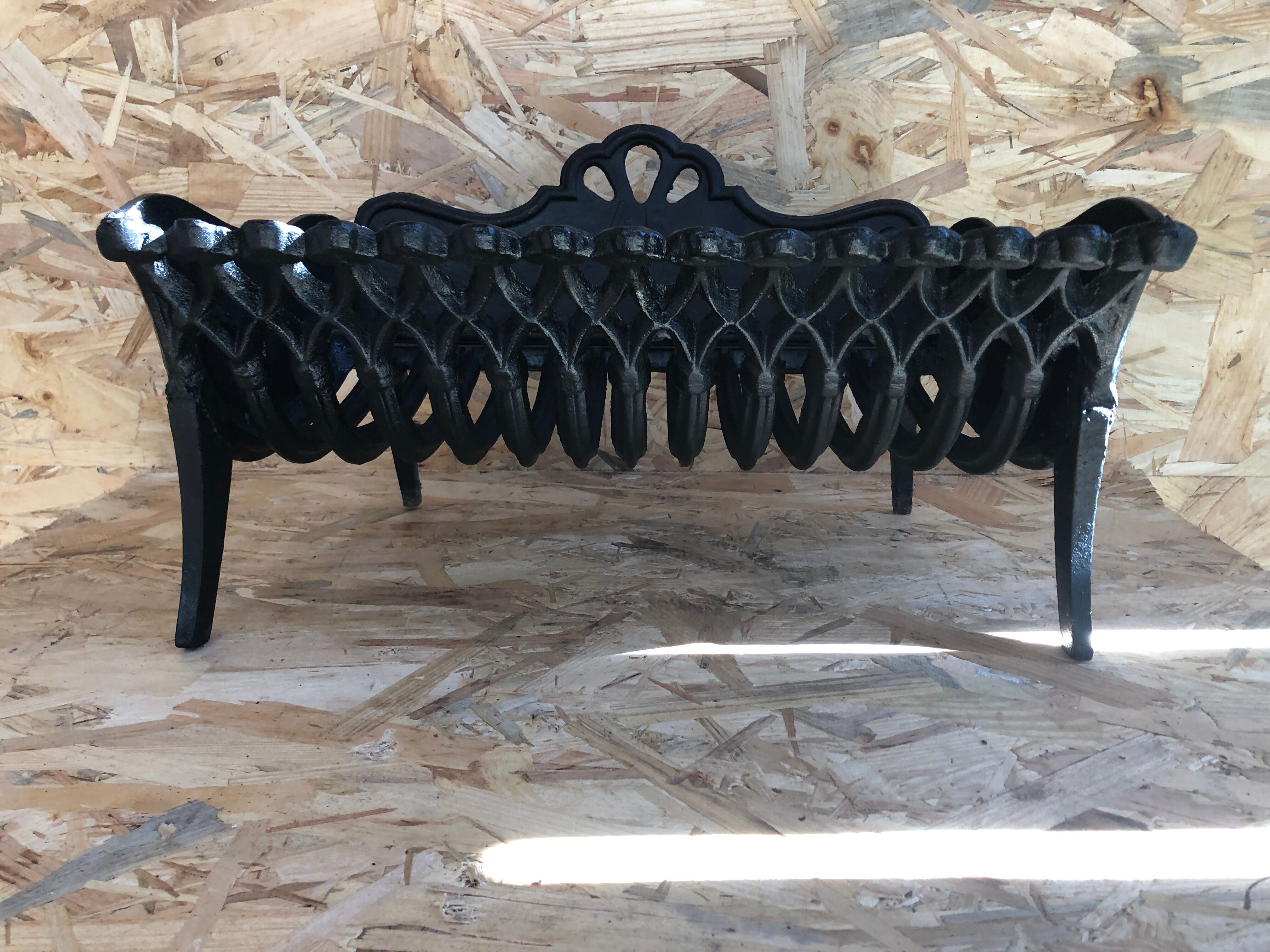 Old fireplace fireplace openwork grid cast iron black + removable plate vintage