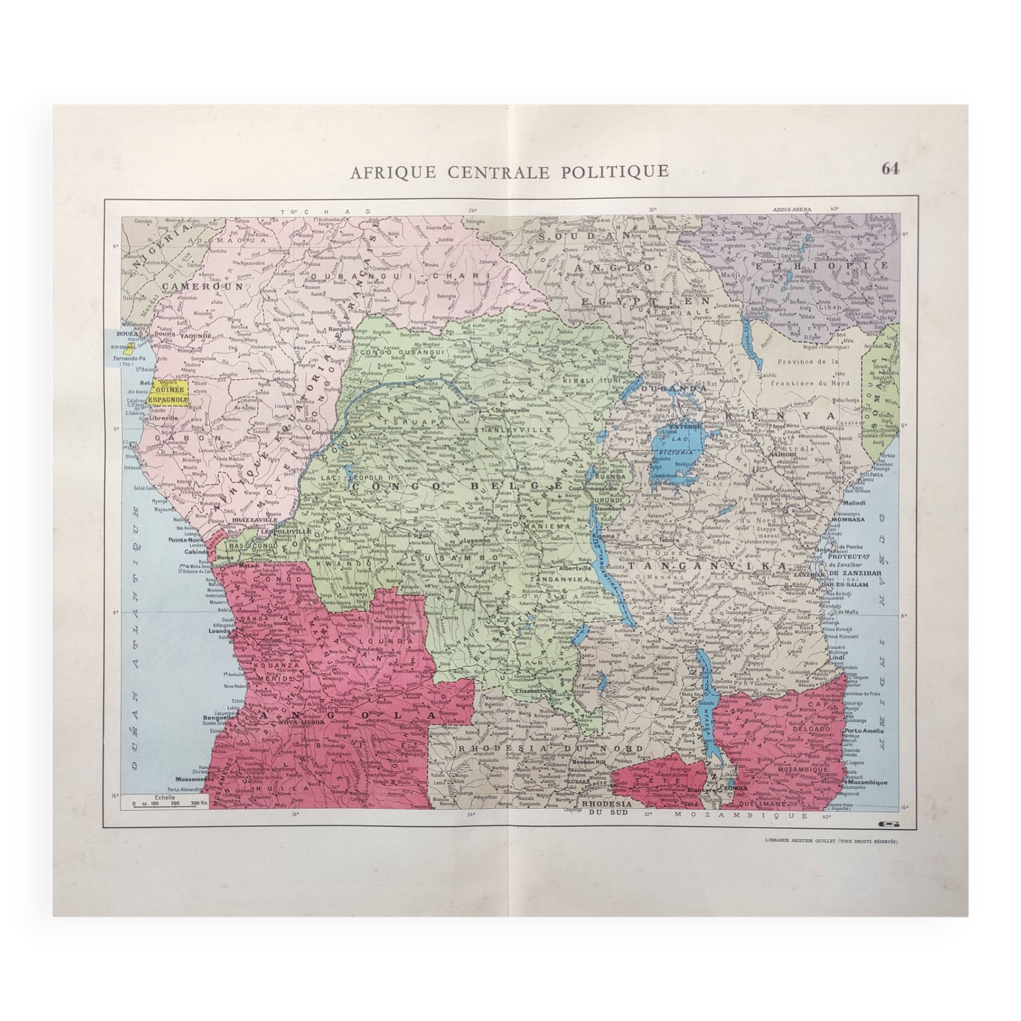 Carte vintage Afrique Centrale  38x43cm de 1950