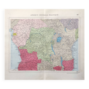 Vintage map of Central Africa 38x43cm from 1950