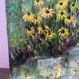 Flower garden and stream, signed