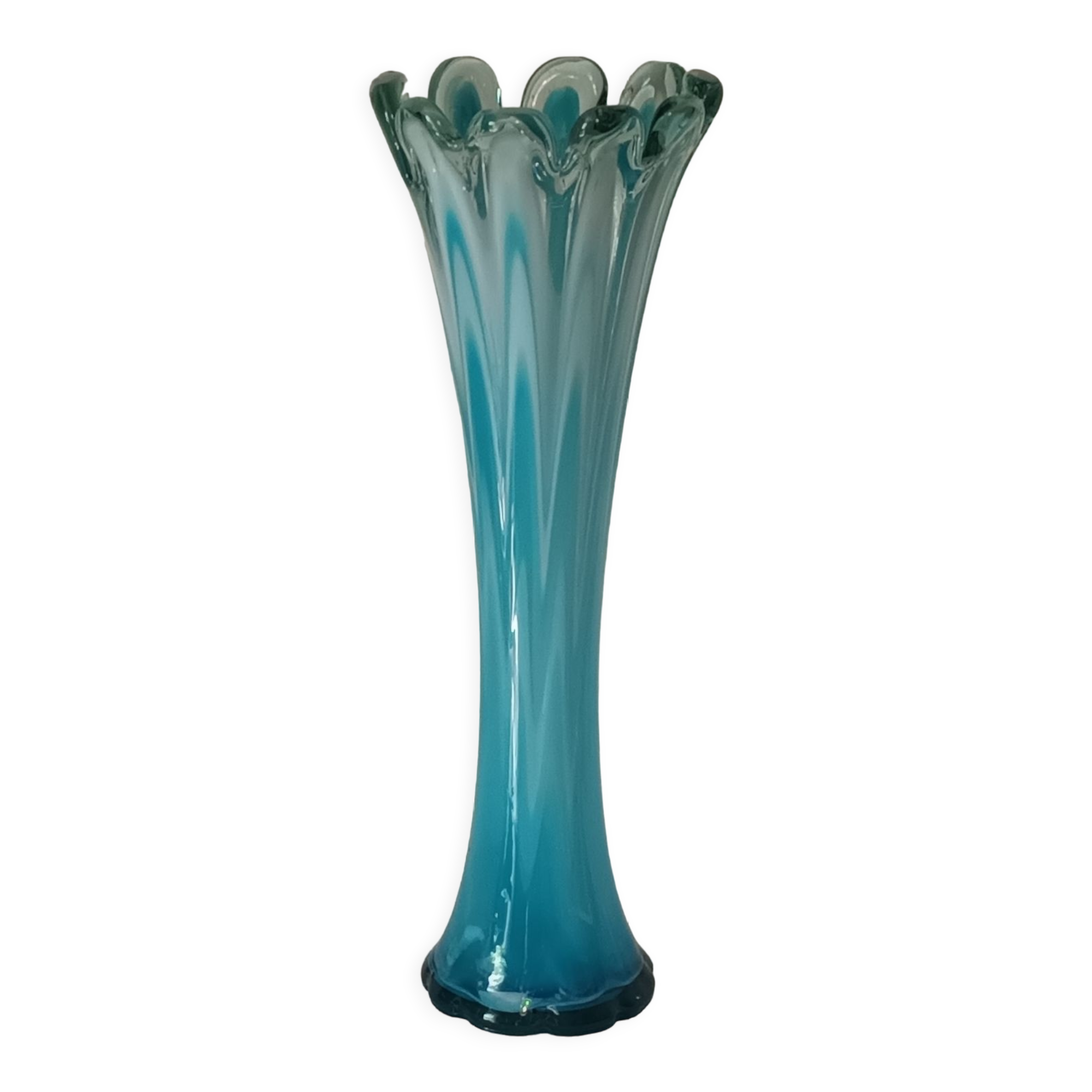 Vintage blue blown glass vase