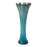 Vase bleu en verre soufflé vintage