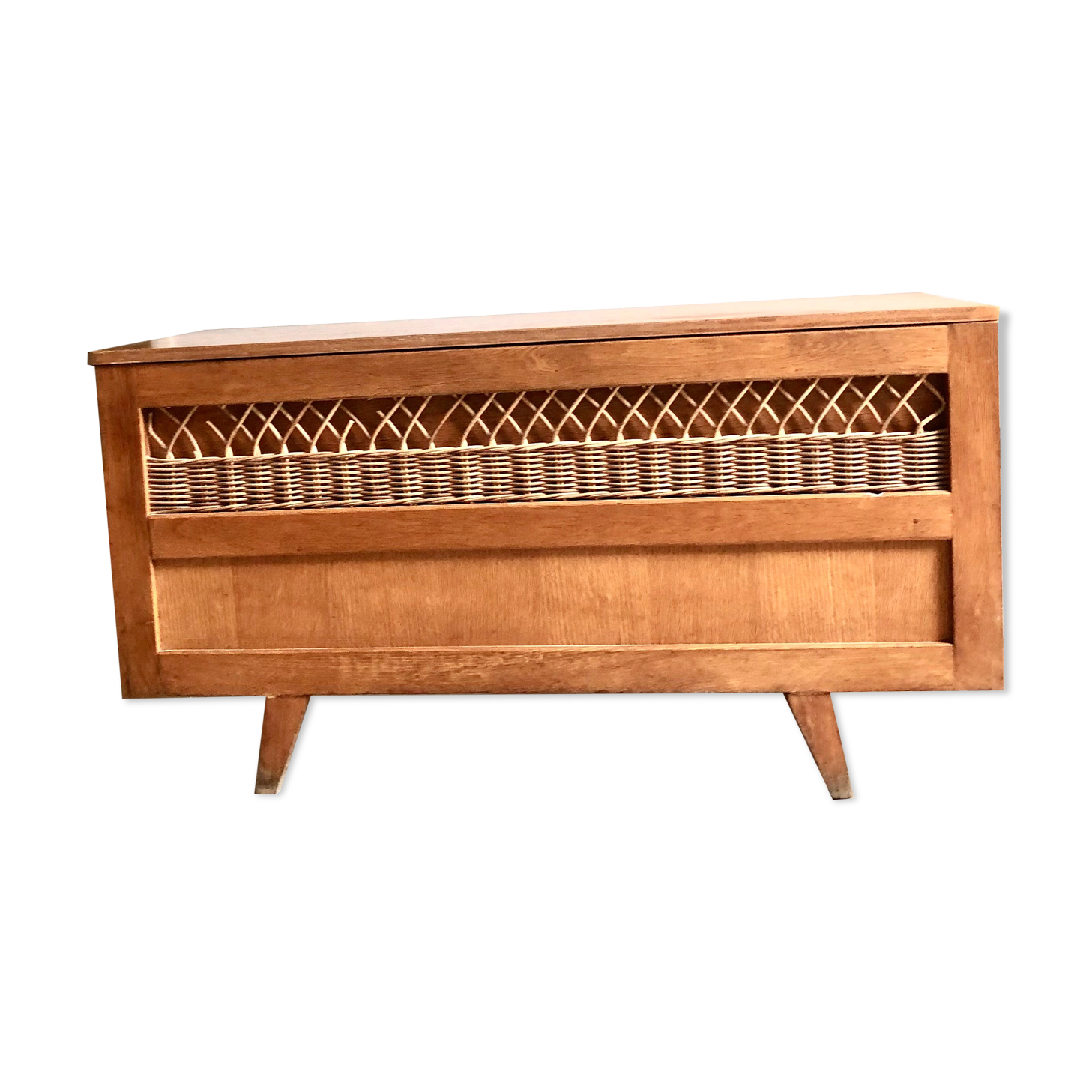 Coffre à jouet en bois et rotin