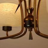 Mid-Century Atomic Brass and Glass Chandelier- four-armed ceiling Lamp- 50s