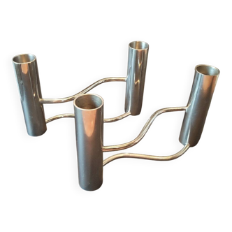 Pair of reversible chrome modernist candlesticks from the 1970s.