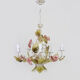 Painted metal chandelier decorated with pink and foliage with 5 lights. Year 80 90