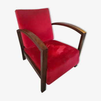 Fauteuil velours rouge art deco