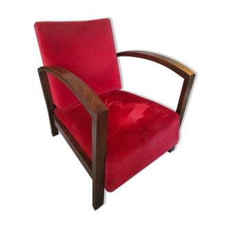 Fauteuil velours rouge art deco