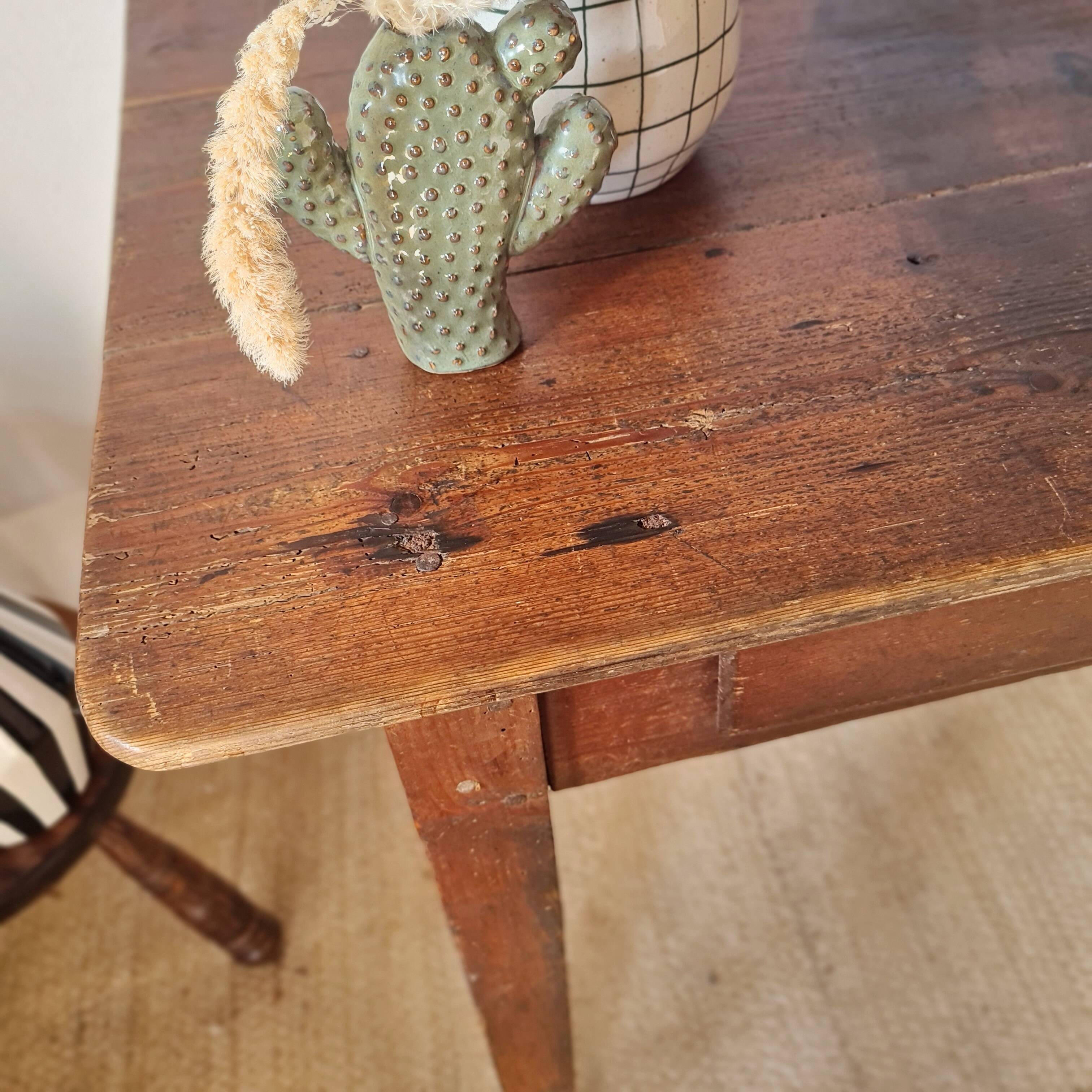Small antique farmhouse table in wood – vintage rustic desk
