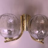 Mid century pair of brass and glass double wall lights, 1970s