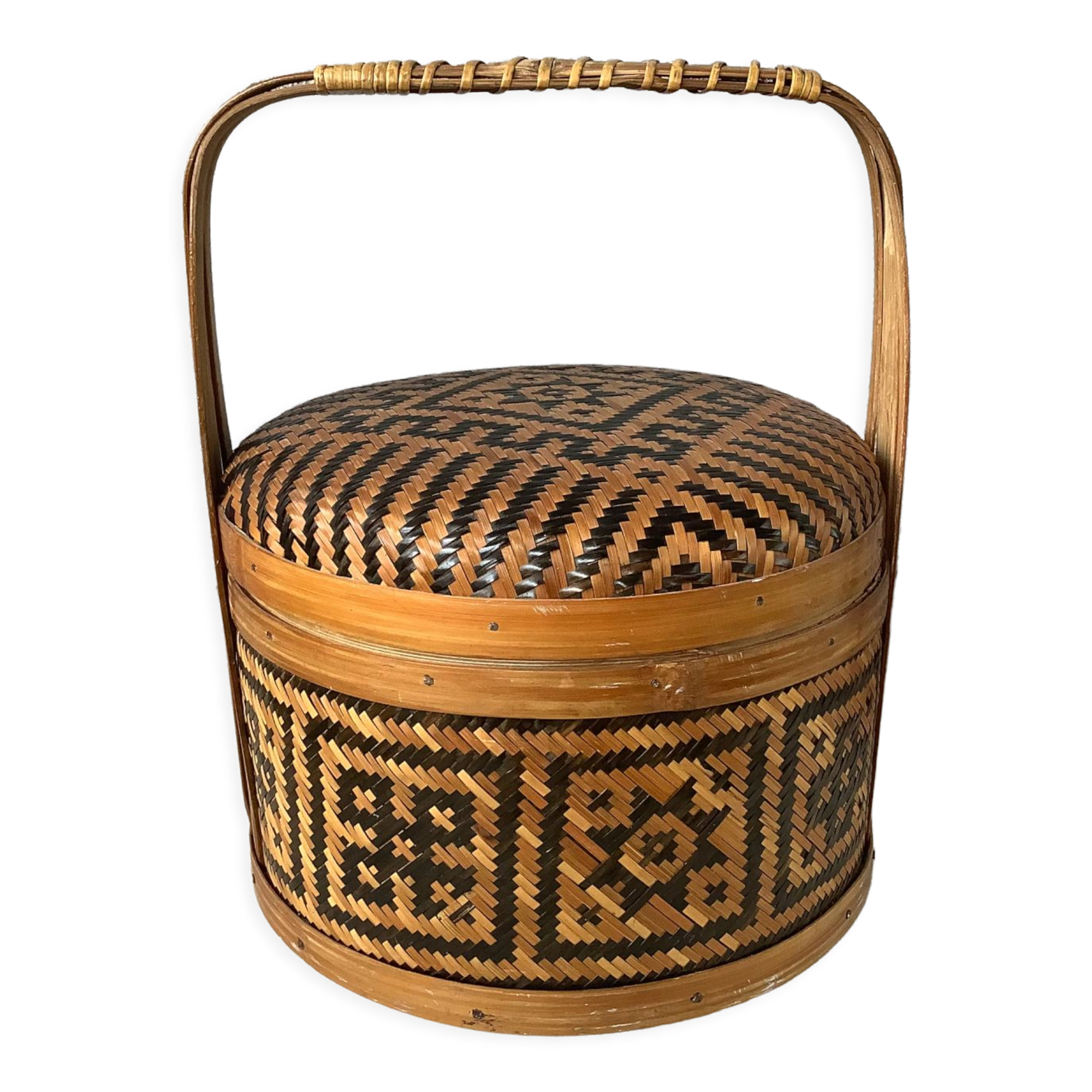Boho chic Chinese Bamboo Bamboo Braided Basket - Bakul Siah