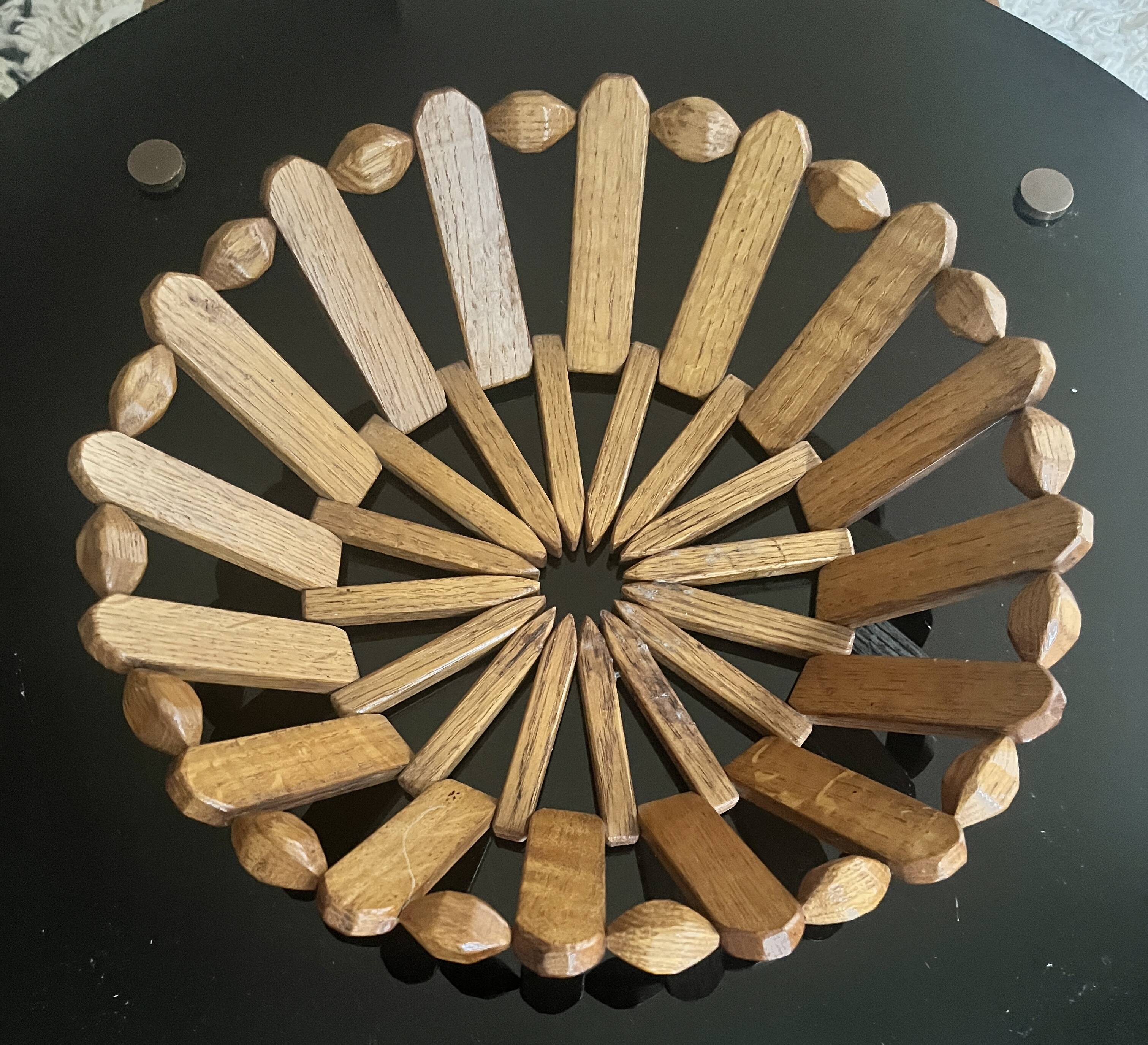 geometric olive wood basket, France 1970