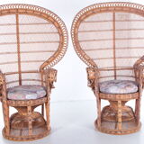 Set of two king sized emmanuelle pauw peacock chairs with side table
