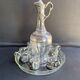 Liquor service Art Nouveau 1/2 Enamelled colored crystal with silver metal frame