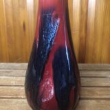 Ancien vase soliflore céramique rouge bleu noir années 70 vintage #a411