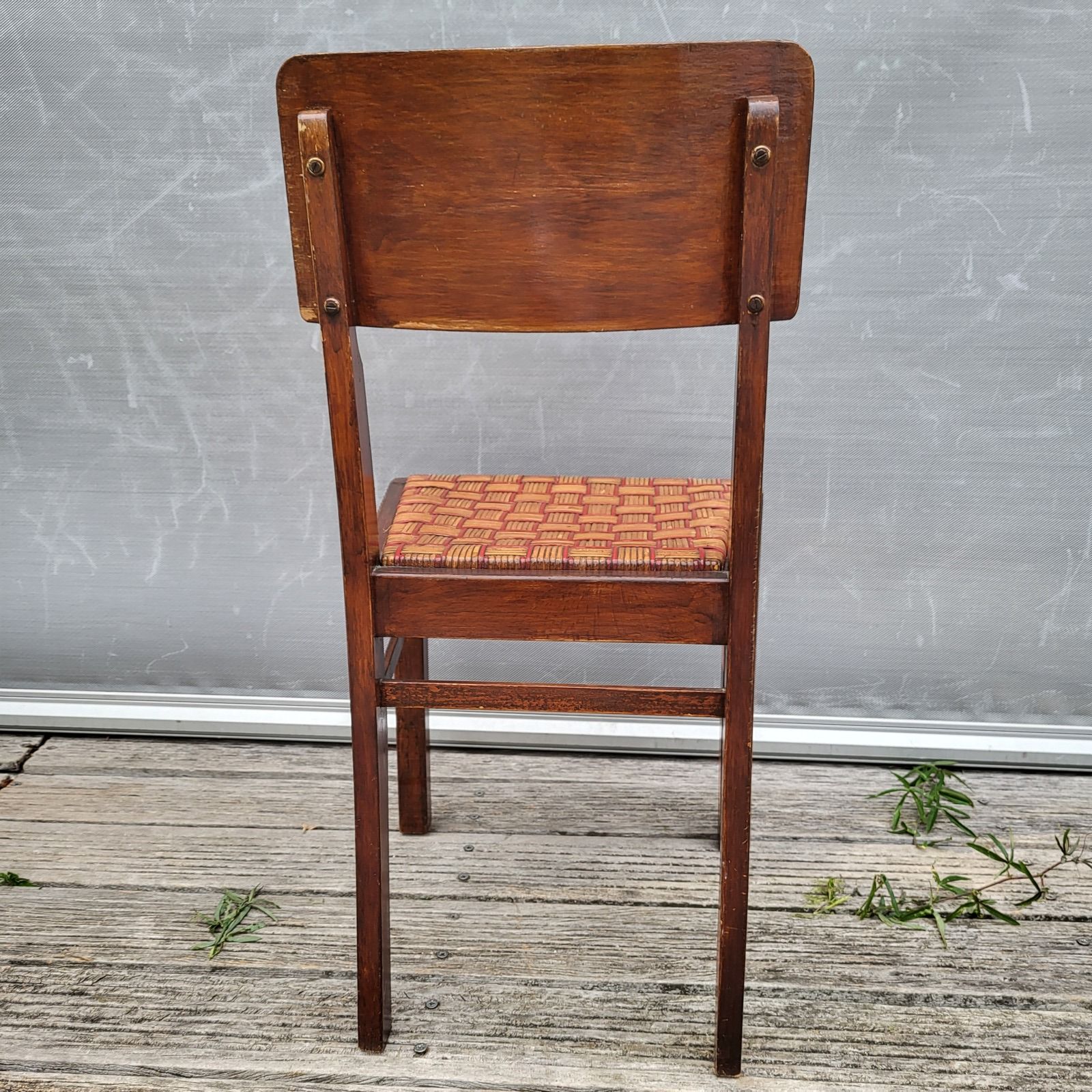 Set de 2 chaises bistrot 1950 bois et rotin