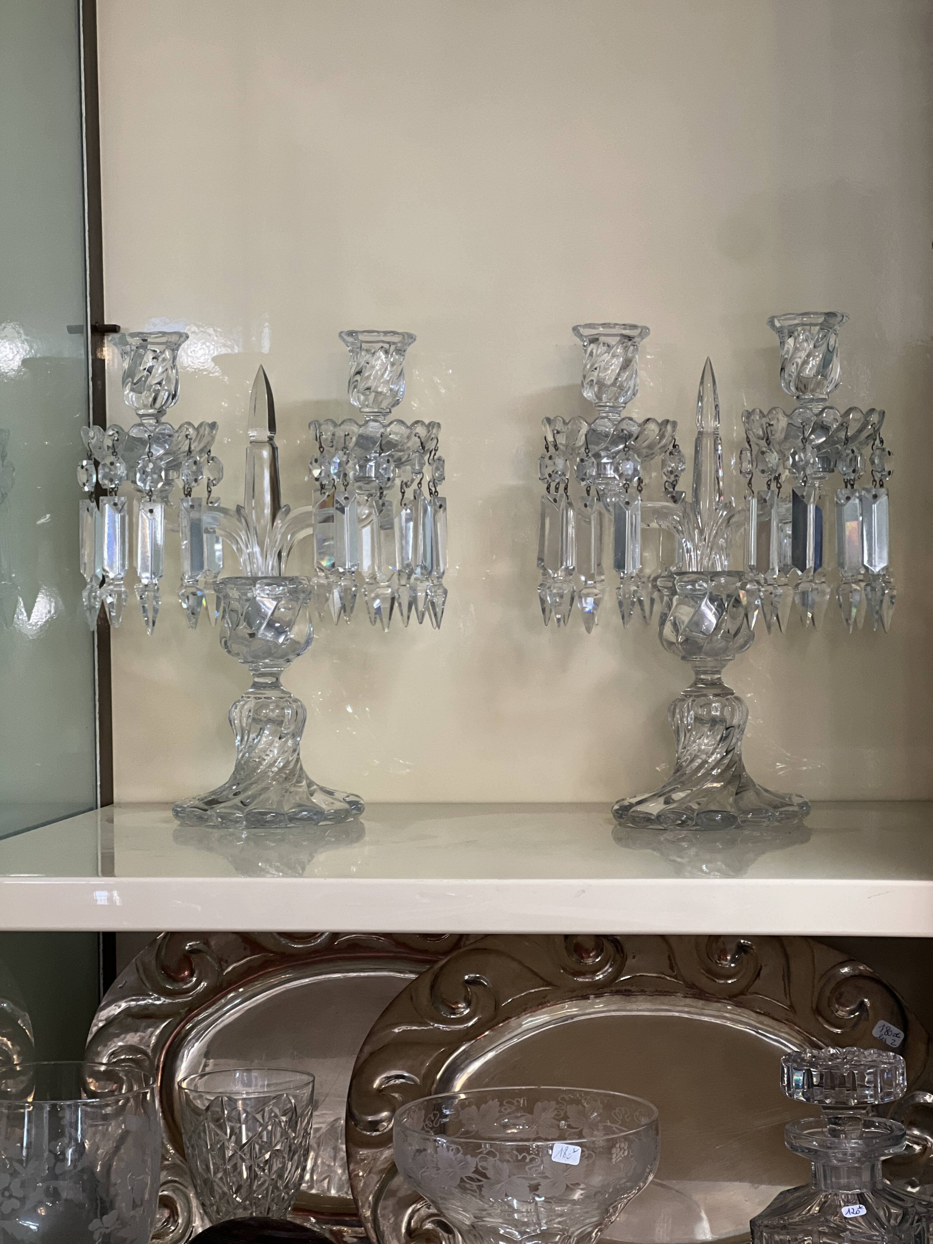 Pair of Baccarat Crystal Girandole Candlesticks
