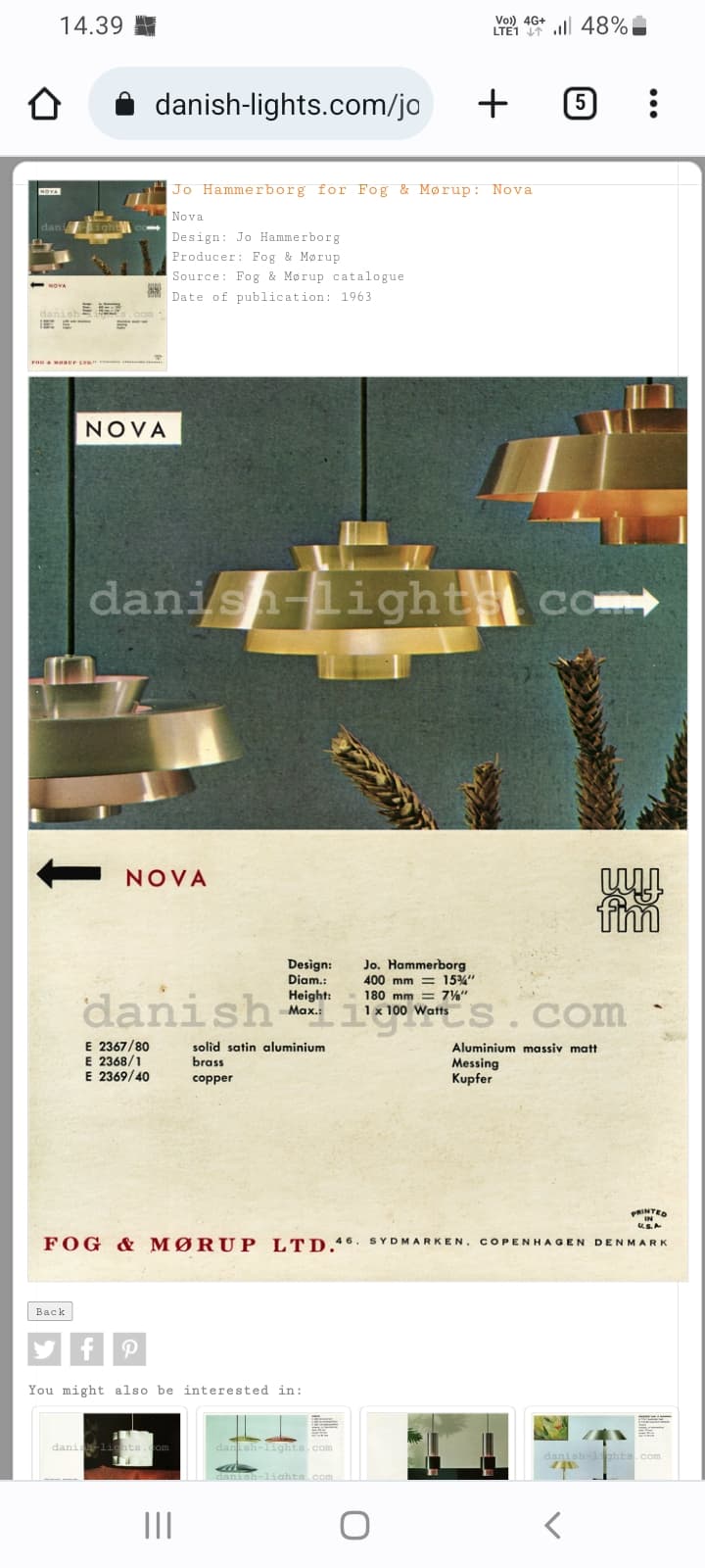 Ceiling lamp model "Nova" designed by Jo Hammerborg for Danish Fog&Mørup in 1963.