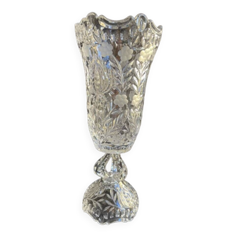 Vase cristal moulé poli et dépoli – Milieu du XXème siècle