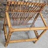 Table d'appoint en rotin et verre 1960