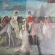 Old oil painting representing an equestrian scene