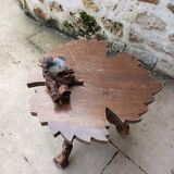 Table basse feuille en bois vintage avec cendrier