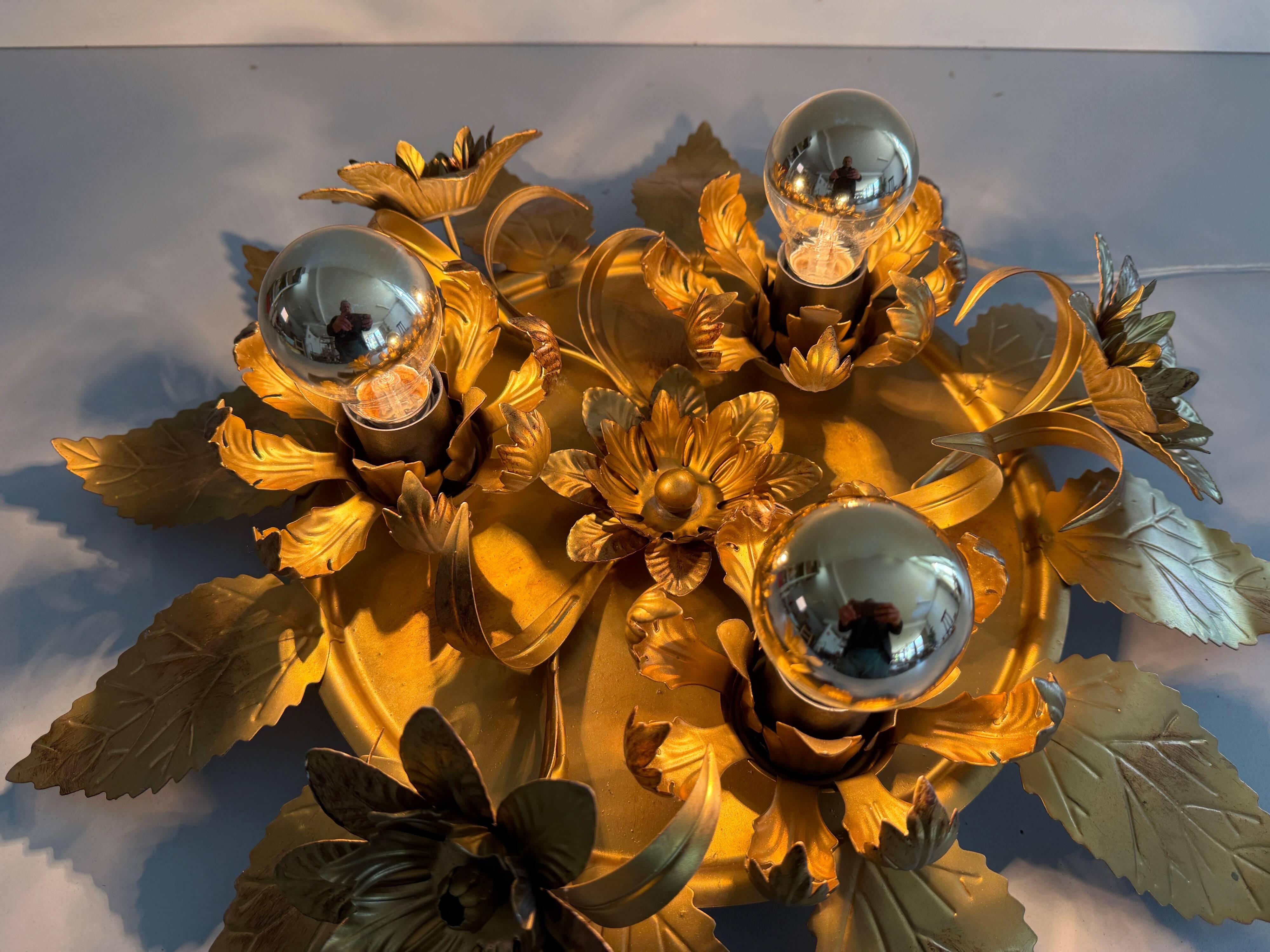 Three-arm flush lamp, brass, Design/One, 1960s, Germany