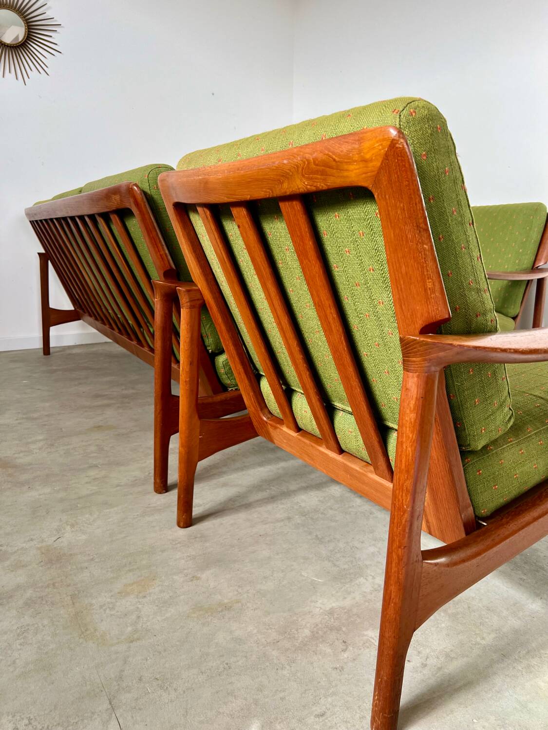 Living room set sofa armchair coffee table Scandinavian design 60s Swedish vintage teak