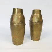 Art Nouveau Wrought & Hammered Brass Vases from WMF Germany 1920s, Set of 2
