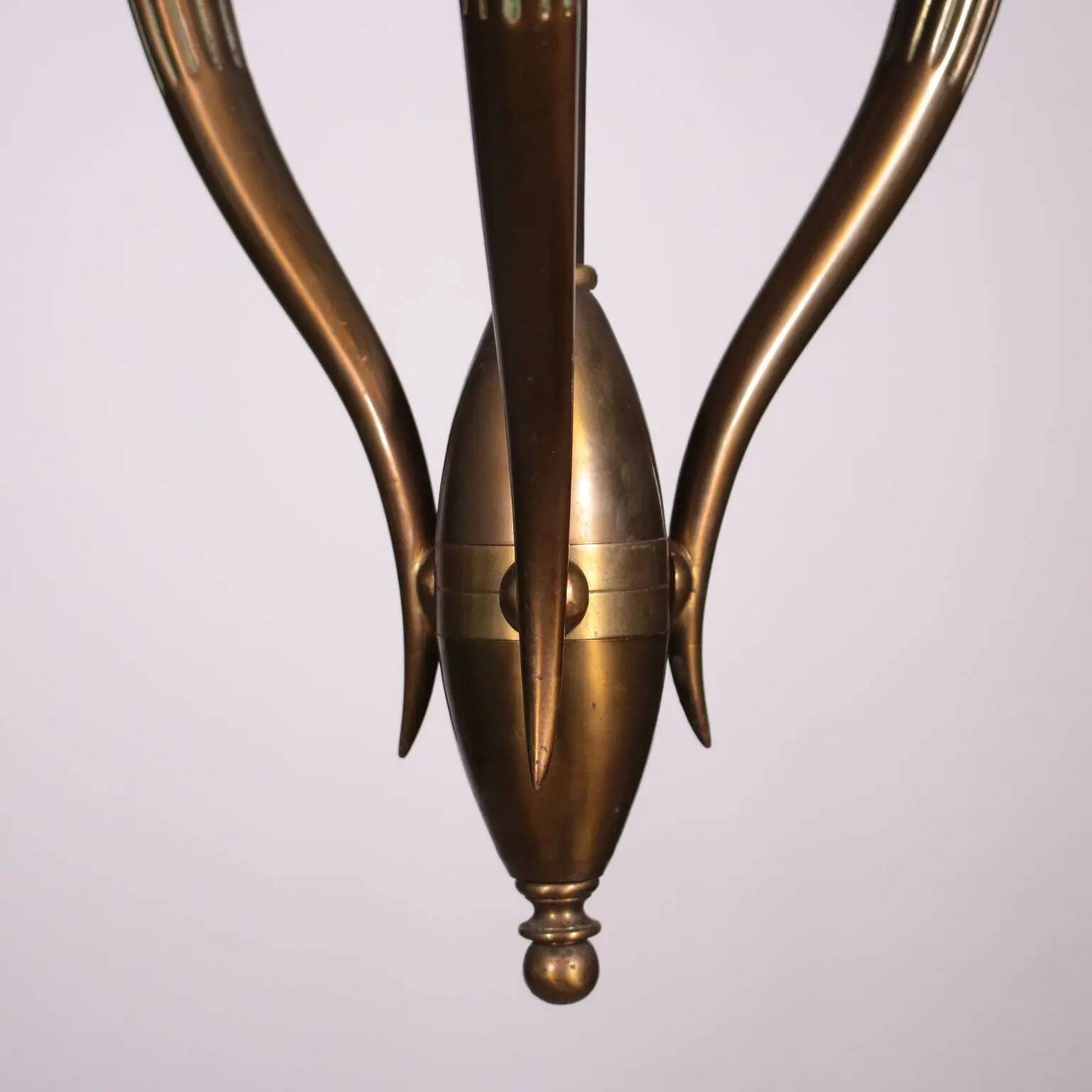 Brass and filigree glass ceiling light, Italian production from the 1940s.