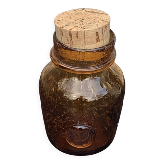Bocal en verre soufflé et  bullé de style verrerie de Biot, couleur ambre