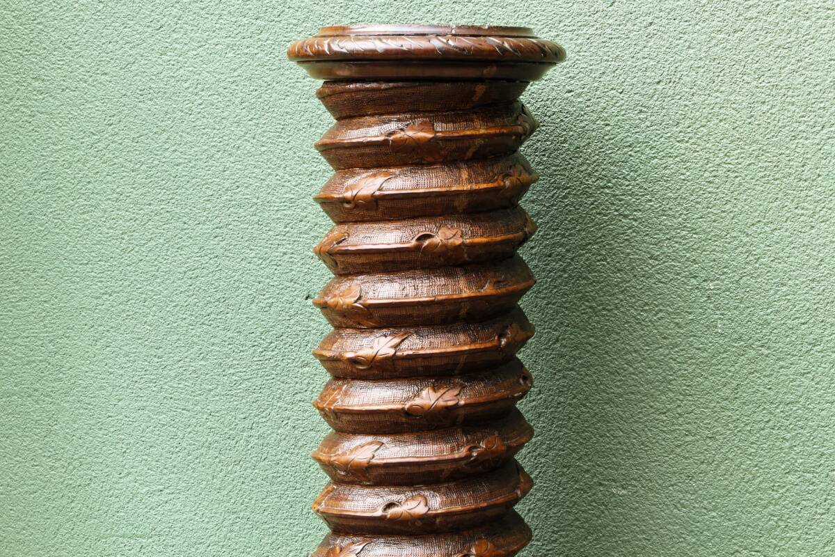 Column, carved walnut press screw, 19th century