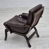 1970s, Scandinavian lounge chair in original condition, brown leather, dark bent wood.