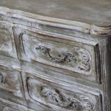 Old beige and white patinated crossbow chest of drawers