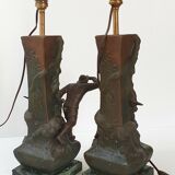 Pair of fisherman lamps art deco 1940 1940 vintage in metal & marble 30s 4