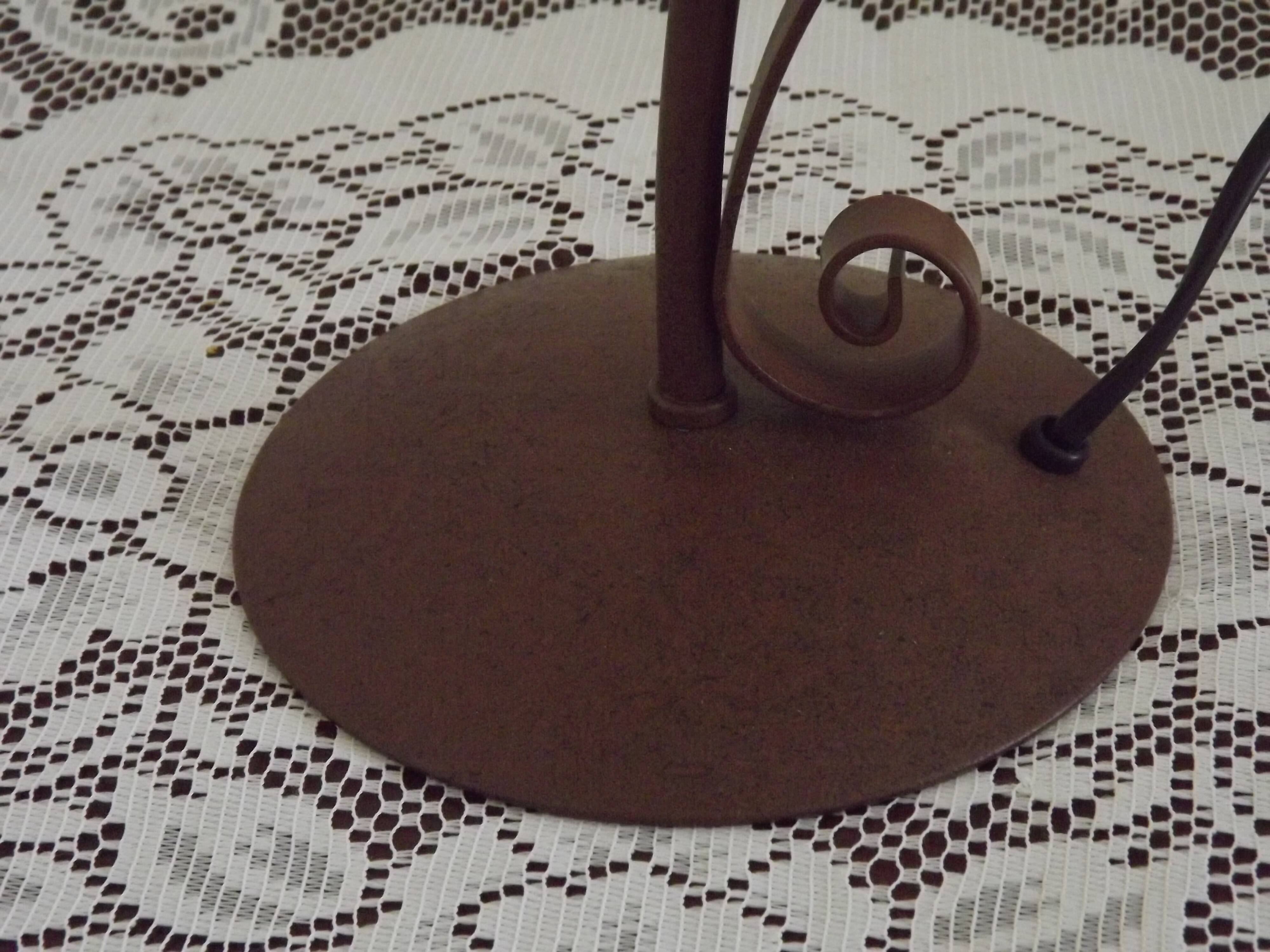 Vintage French Brown Metal Goose Neck Lamp With Textured Glass Shade
