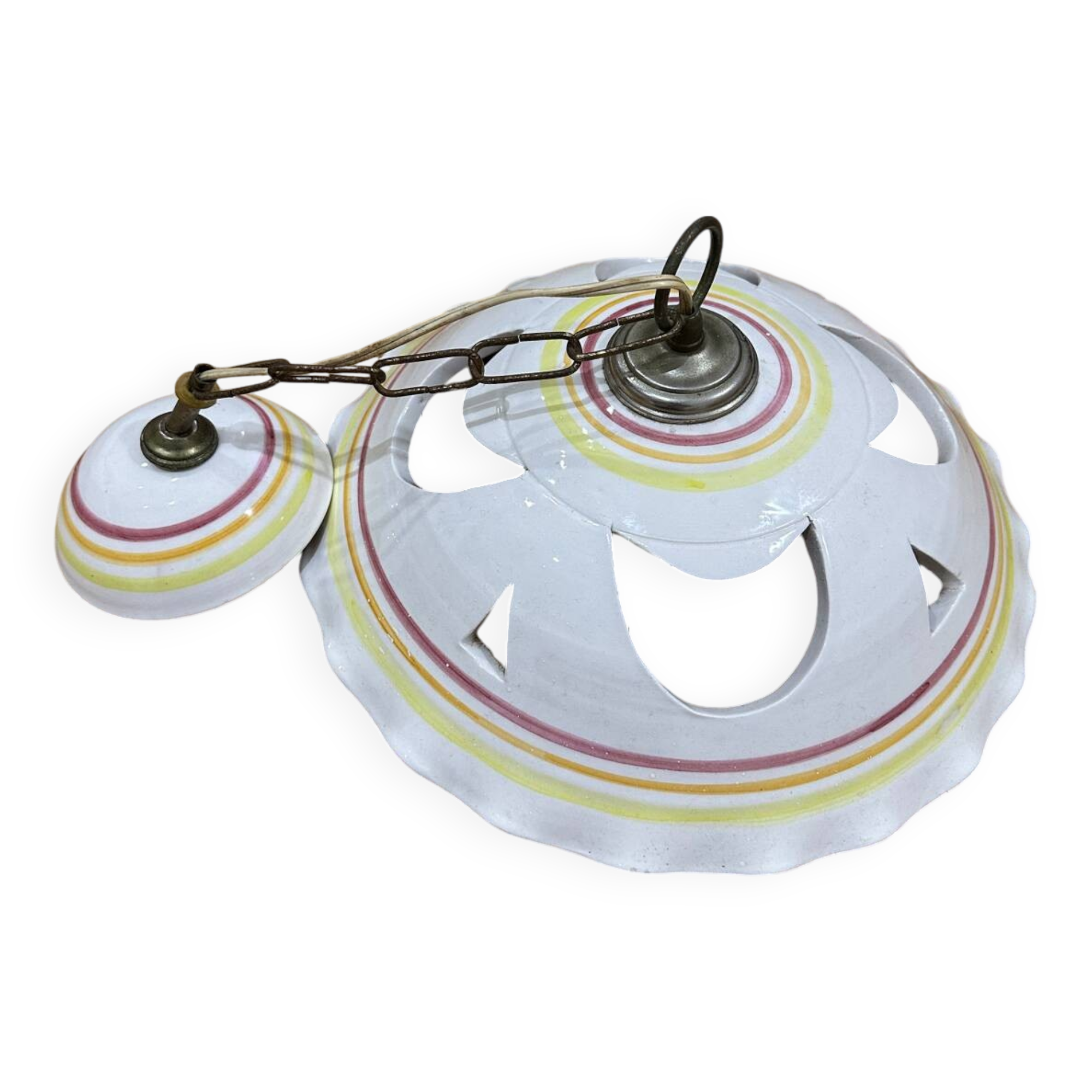 Vintage white ceramic pendant light with patterns