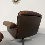 Vintage 70s brown leather ottoman chair design DE SEDE DS-31
