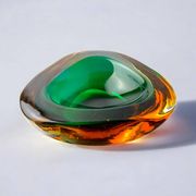 Green and orange Sommerso bowl by Seguso, Murano glass, Italy, 1970s