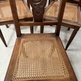 Art Deco table and six chairs in solid walnut, 20th century.