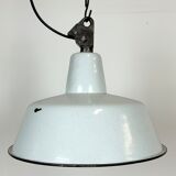 Industrial White Enamel Factory Lamp with Cast Iron Top, 1960s