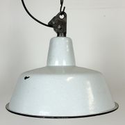 Industrial White Enamel Factory Lamp with Cast Iron Top, 1960s