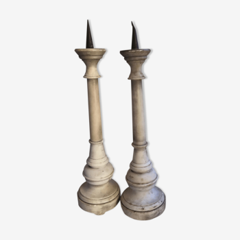 Pair of large white marble candelabra