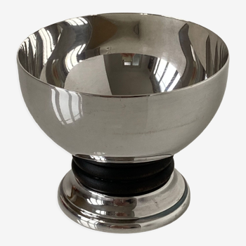 Beautiful Art Deco standing cup forming pocket trays in silver metal and blackened wood
