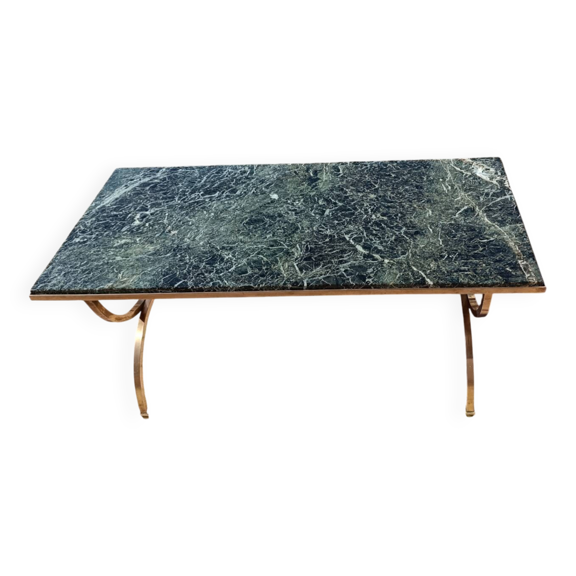 Vintage coffee table in green marble and brass in the style of Maison Jansen.