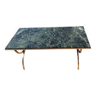 Table basse vintage en marbre vert et laiton style Maison Jansen