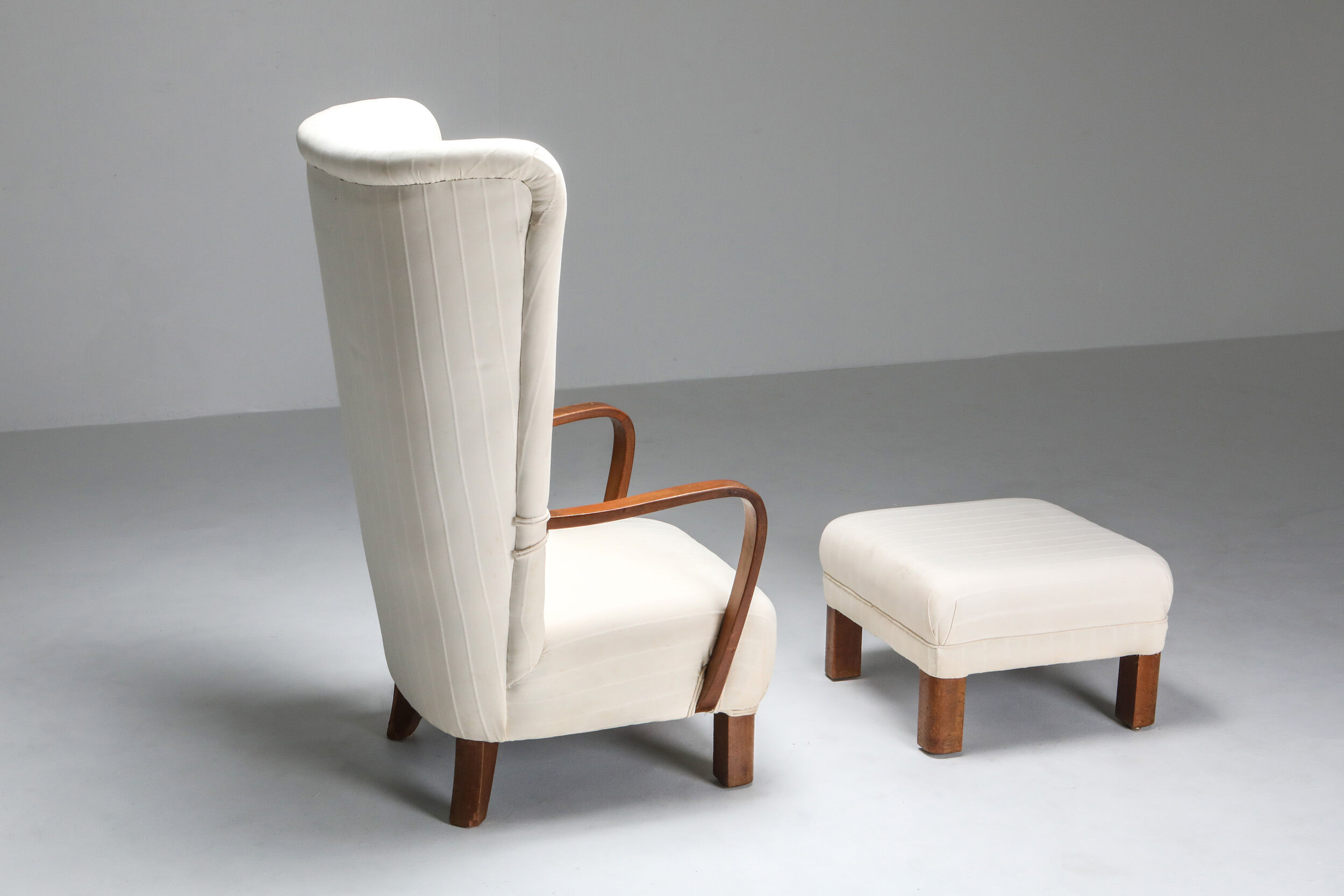 White Wingback Chair With Ottoman - 1950's