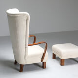 White Wingback Chair With Ottoman - 1950's