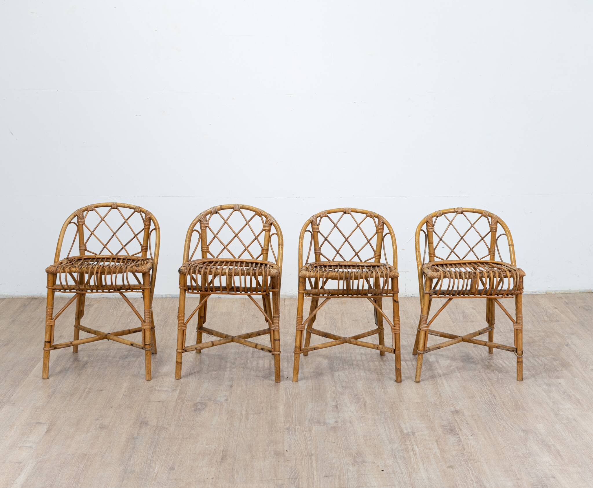 Series of 4 rattan chairs, France, 1960